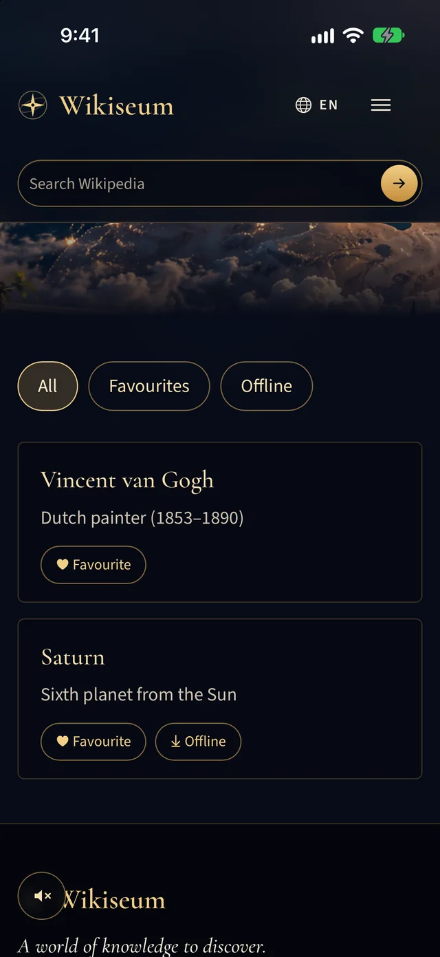 The list of favourite and offline articles